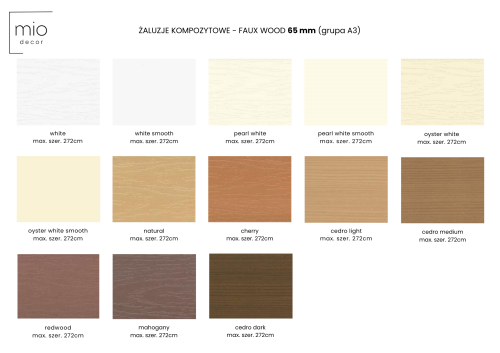 Żaluzja elektryczna FAUX WOOD (kompozytowa) 50mm/65mm Barion Comfort