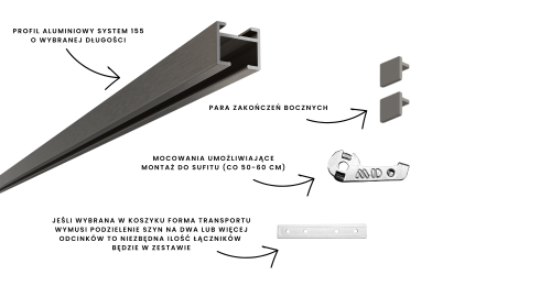 Simple 155 aluminiowa szyna sufitowa szkocka stal